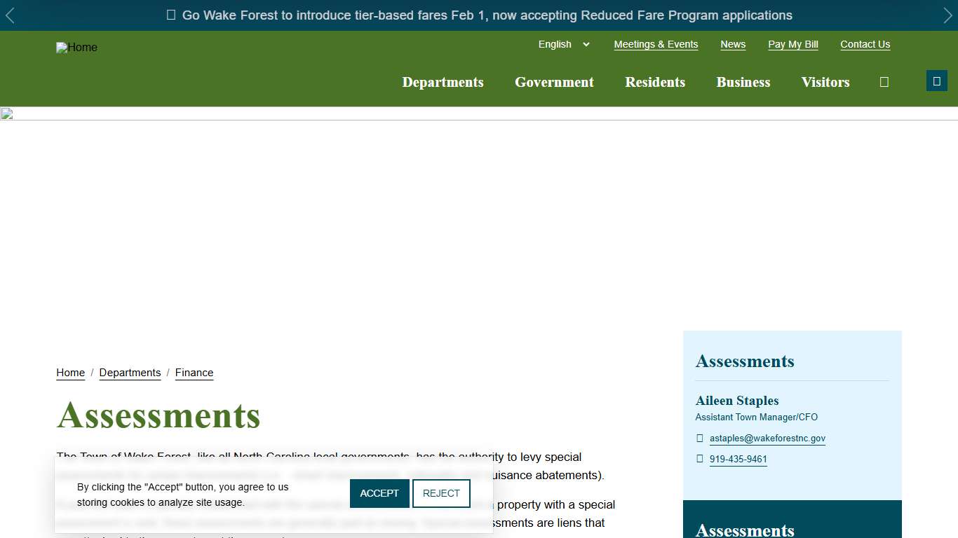 Assessments | Town of Wake Forest, NC